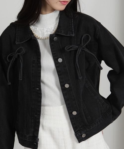 セール】胸ポケット リボン付き デニムGジャン（デニムジャケット