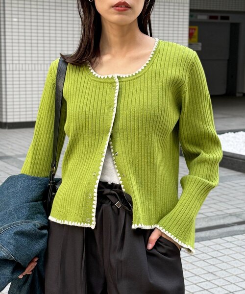 CPCM(シーピーシーエム)の「ステッチリブニットカーディガン(カーディガン/ボレロ・レディース・ネイビー/グレー/グリーン系/アイボリー・FREE)」の3枚目の写真