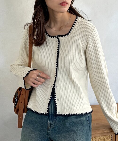 CPCM(シーピーシーエム)の「ステッチリブニットカーディガン(カーディガン/ボレロ・レディース・ネイビー/グレー/グリーン系/アイボリー・FREE)」の8枚目の写真