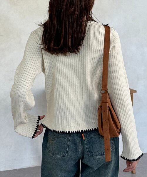 CPCM(シーピーシーエム)の「ステッチリブニットカーディガン(カーディガン/ボレロ・レディース・ネイビー/グレー/グリーン系/アイボリー・FREE)」の10枚目の写真