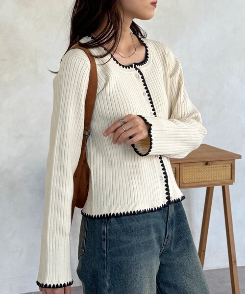 CPCM(シーピーシーエム)の「ステッチリブニットカーディガン(カーディガン/ボレロ・レディース・ネイビー/グレー/グリーン系/アイボリー・FREE)」の11枚目の写真