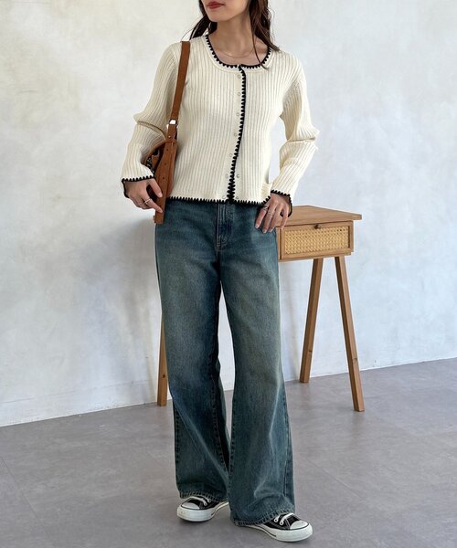 CPCM(シーピーシーエム)の「ステッチリブニットカーディガン(カーディガン/ボレロ・レディース・ネイビー/グレー/グリーン系/アイボリー・FREE)」の13枚目の写真