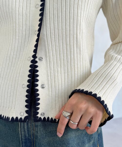 CPCM(シーピーシーエム)の「ステッチリブニットカーディガン(カーディガン/ボレロ・レディース・ネイビー/グレー/グリーン系/アイボリー・FREE)」の15枚目の写真