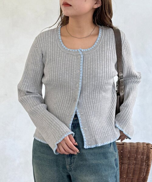CPCM(シーピーシーエム)の「ステッチリブニットカーディガン(カーディガン/ボレロ・レディース・ネイビー/グレー/グリーン系/アイボリー・FREE)」の17枚目の写真