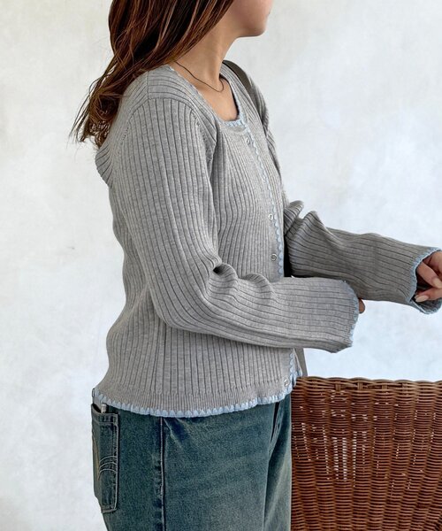 CPCM(シーピーシーエム)の「ステッチリブニットカーディガン(カーディガン/ボレロ・レディース・ネイビー/グレー/グリーン系/アイボリー・FREE)」の20枚目の写真