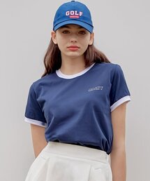 ゴルフ配色半袖Tシャツネイビー