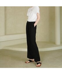 Linen Pintuck Semi-Wide Slacks _ Black