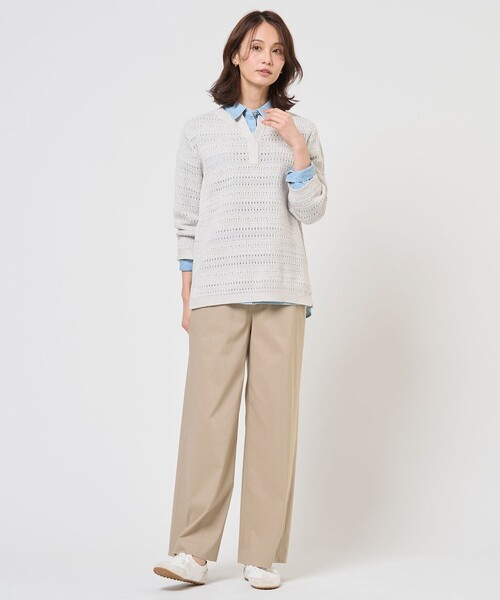J.PRESS（ジェイプレス）の「CROCHET LIKE PATTERN スキッパー ニット（ニット/セーター・レディース・ブルー系/ベージュ系・T13）」の4枚目の写真