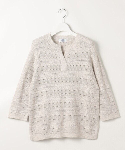 J.PRESS（ジェイプレス）の「CROCHET LIKE PATTERN スキッパー ニット（ニット/セーター・レディース・ブルー系/ベージュ系・T13）」の6枚目の写真