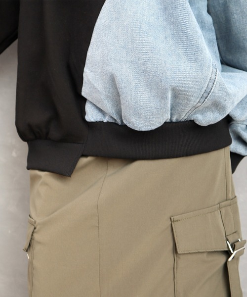 CECIL McBEE（セシルマクビー）の「デニム使い裏毛バックプリントパーカー（スウェット・レディース・グレー/ブラック・MEDIUM）」の14枚目の写真