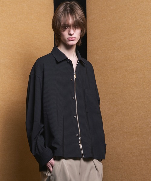 MAISON SPECIAL（メゾンスペシャル）の「《UNISEX》NISHIKAWA KEORI Prime-Over Wool ZIP Shirt/NISHIKAWA KEORI プライムオーバーウールZIPシャツ【MAISON SPECIAL/メゾンスペシャル】（シャツ/ブラウス・メンズ・ブラック/チャコールグレー・0/1/2）」の2枚目の写真