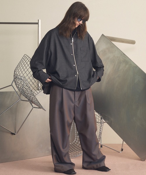 MAISON SPECIAL（メゾンスペシャル）の「《UNISEX》NISHIKAWA KEORI Prime-Over Wool ZIP Shirt/NISHIKAWA KEORI プライムオーバーウールZIPシャツ【MAISON SPECIAL/メゾンスペシャル】（シャツ/ブラウス・メンズ・ブラック/チャコールグレー・0/1/2）」の7枚目の写真