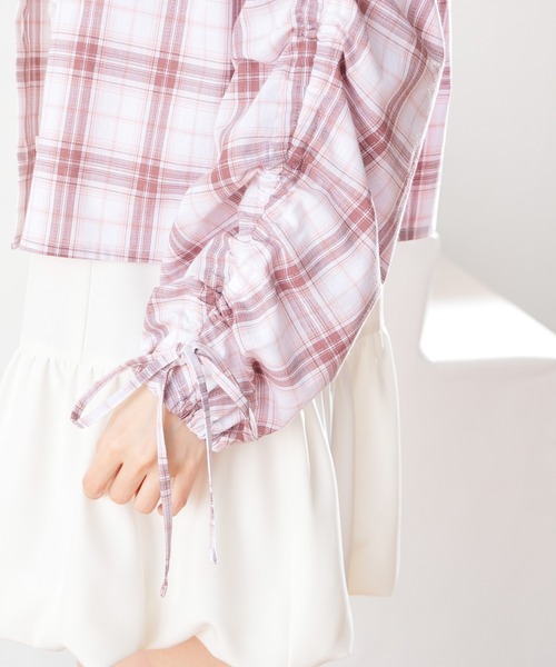 Honeys（ハニーズ）の「袖ドロストチェックシャツ（シャツ/ブラウス・レディース・ホワイト×ブラック/ベージュ系その他/ホワイト系その他・S/M/L）」の19枚目の写真