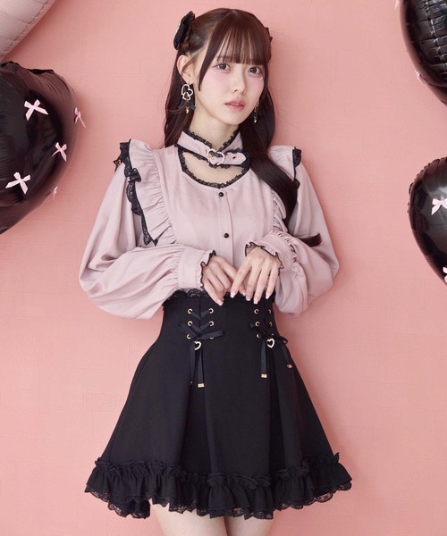 ROJITA(ロジータ)の「レースアップ裾フリルスカパン(スカート・レディース・チェック/ブラック/ピンク・FREE)」の12枚目の写真