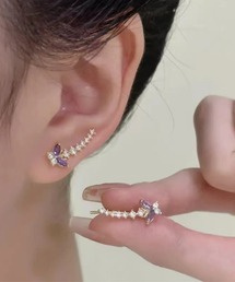 /バタフライ&ビジューストーンペアピアス/レディース/両耳用(T3)