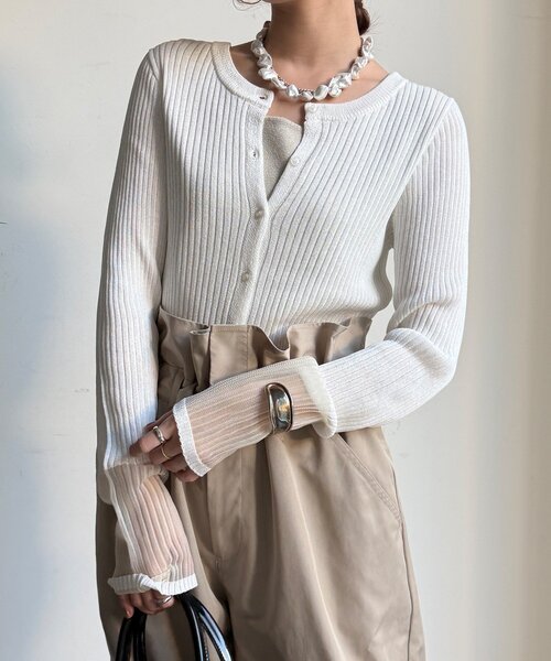 DouDou（ドゥドゥ）の「【WEB限定】袖シアー切替リブカーディガン（カーディガン/ボレロ・レディース・ブラック/ブルー/オフホワイト・FREE）」の21枚目の写真