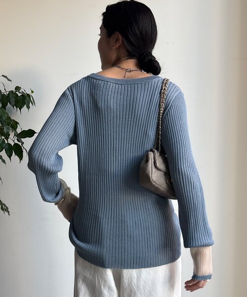 DouDou（ドゥドゥ）の「【WEB限定】袖シアー切替リブカーディガン（カーディガン/ボレロ・レディース・ブラック/ブルー/オフホワイト・FREE）」の5枚目の写真