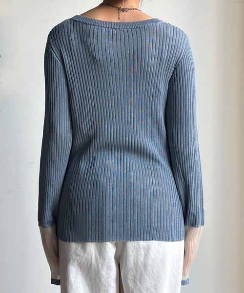 DouDou（ドゥドゥ）の「【WEB限定】袖シアー切替リブカーディガン（カーディガン/ボレロ・レディース・ブラック/ブルー/オフホワイト・FREE）」の9枚目の写真