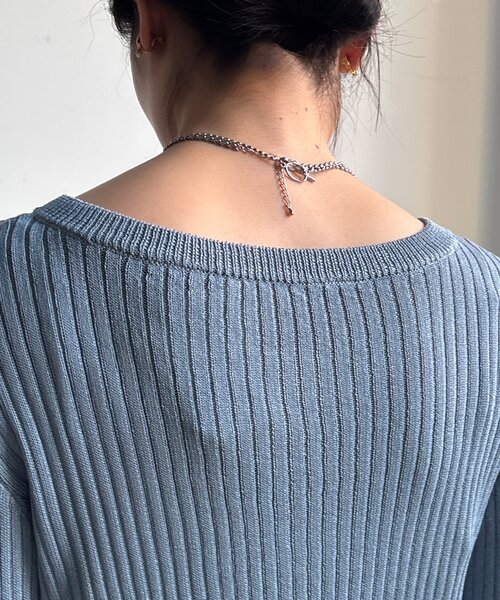 DouDou（ドゥドゥ）の「【WEB限定】袖シアー切替リブカーディガン（カーディガン/ボレロ・レディース・ブラック/ブルー/オフホワイト・FREE）」の11枚目の写真