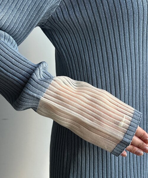 DouDou（ドゥドゥ）の「【WEB限定】袖シアー切替リブカーディガン（カーディガン/ボレロ・レディース・ブラック/ブルー/オフホワイト・FREE）」の13枚目の写真