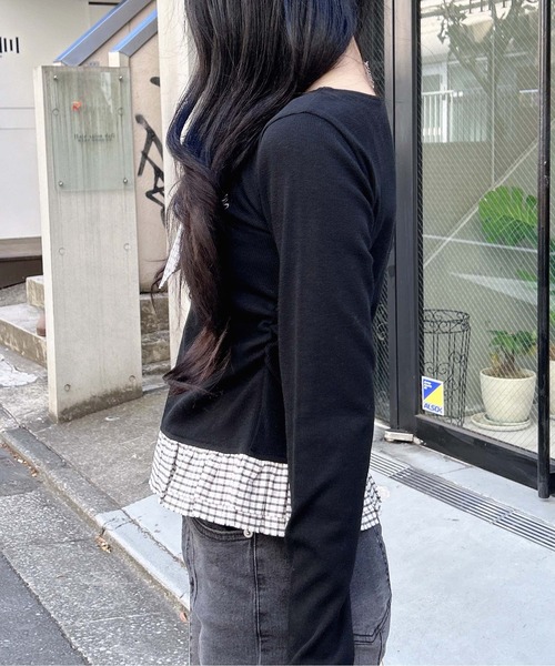 INGNI（イング）の「チェックリボンレイヤードトップス（Tシャツ/カットソー・レディース・ネイビー/ライトベージュ/ブラック/グレー・M）」の8枚目の写真