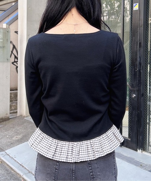 INGNI（イング）の「チェックリボンレイヤードトップス（Tシャツ/カットソー・レディース・ネイビー/ライトベージュ/ブラック/グレー・M）」の9枚目の写真