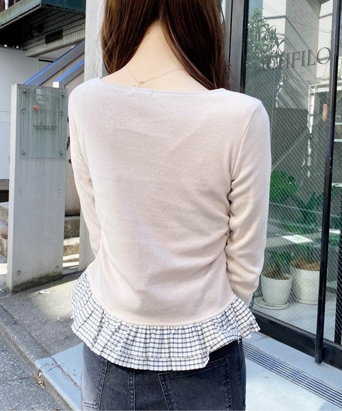 INGNI（イング）の「チェックリボンレイヤードトップス（Tシャツ/カットソー・レディース・ネイビー/ライトベージュ/ブラック/グレー・M）」の16枚目の写真