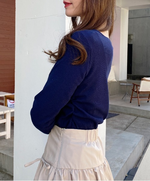 INGNI（イング）の「チェックリボンレイヤードトップス（Tシャツ/カットソー・レディース・ネイビー/ライトベージュ/ブラック/グレー・M）」の22枚目の写真