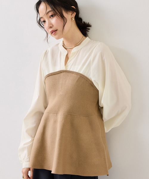 VIS(ビス)の「ペプラムニットドッキングブラウス(シャツ/ブラウス・レディース・ベージュ/ブラック/グレー・FREE)」の3枚目の写真