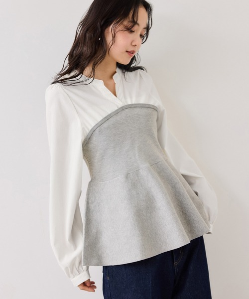 VIS(ビス)の「ペプラムニットドッキングブラウス(シャツ/ブラウス・レディース・ベージュ/ブラック/グレー・FREE)」の2枚目の写真