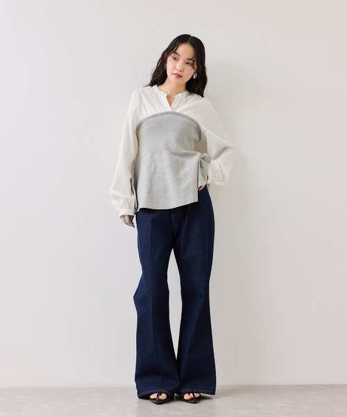 VIS(ビス)の「ペプラムニットドッキングブラウス(シャツ/ブラウス・レディース・ベージュ/ブラック/グレー・FREE)」の7枚目の写真