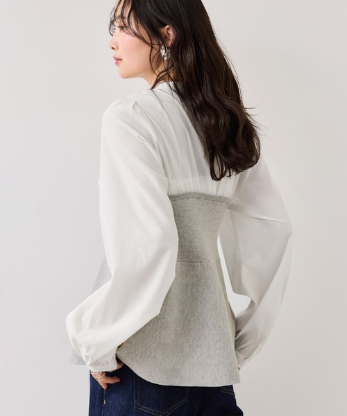 VIS(ビス)の「ペプラムニットドッキングブラウス(シャツ/ブラウス・レディース・ベージュ/ブラック/グレー・FREE)」の6枚目の写真