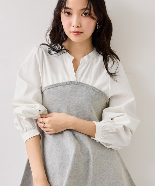 VIS(ビス)の「ペプラムニットドッキングブラウス(シャツ/ブラウス・レディース・ベージュ/ブラック/グレー・FREE)」の14枚目の写真