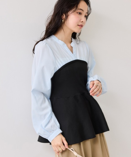 VIS(ビス)の「ペプラムニットドッキングブラウス(シャツ/ブラウス・レディース・ベージュ/ブラック/グレー・FREE)」の10枚目の写真