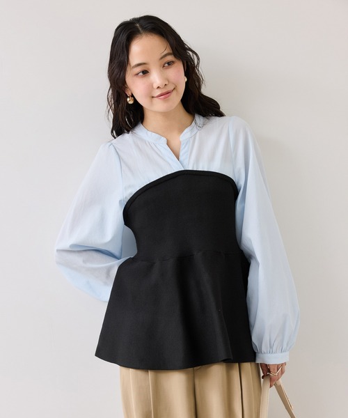 VIS(ビス)の「ペプラムニットドッキングブラウス(シャツ/ブラウス・レディース・ベージュ/ブラック/グレー・FREE)」の8枚目の写真