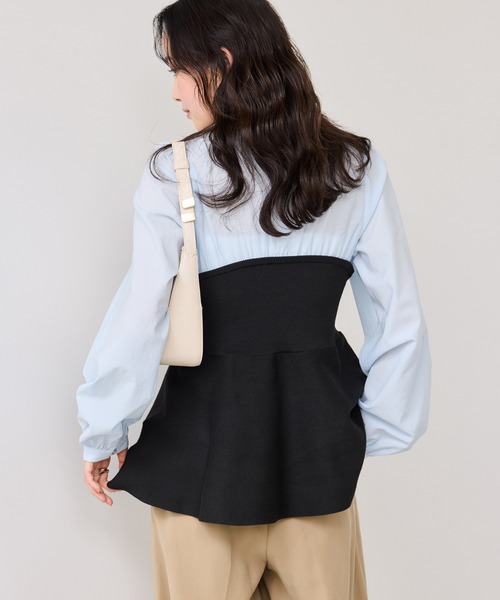 VIS(ビス)の「ペプラムニットドッキングブラウス(シャツ/ブラウス・レディース・ベージュ/ブラック/グレー・FREE)」の4枚目の写真