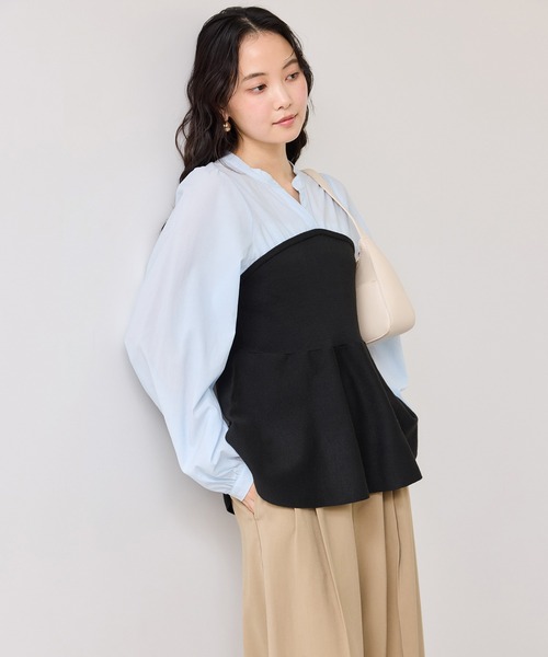 VIS(ビス)の「ペプラムニットドッキングブラウス(シャツ/ブラウス・レディース・ベージュ/ブラック/グレー・FREE)」の9枚目の写真