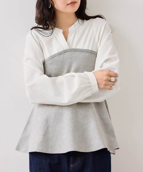 VIS(ビス)の「ペプラムニットドッキングブラウス(シャツ/ブラウス・レディース・ベージュ/ブラック/グレー・FREE)」の13枚目の写真