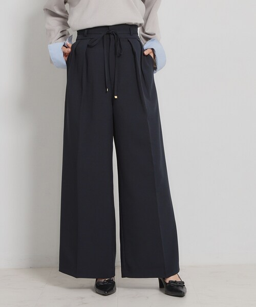couture brooch(クチュールブローチ)の「【洗える・S-LL】細リボンデザイン タックワイドパンツ(その他パンツ・レディース・ネイビー/ピンク/オフホワイト・36/38/40/42)」の2枚目の写真