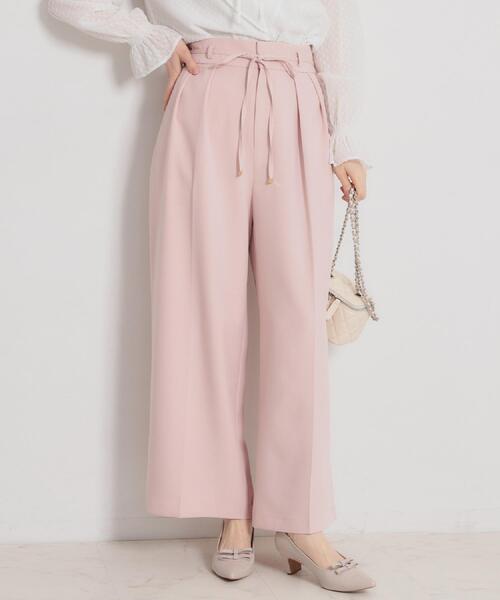 couture brooch(クチュールブローチ)の「【洗える・S-LL】細リボンデザイン タックワイドパンツ(その他パンツ・レディース・ネイビー/ピンク/オフホワイト・36/38/40/42)」の3枚目の写真