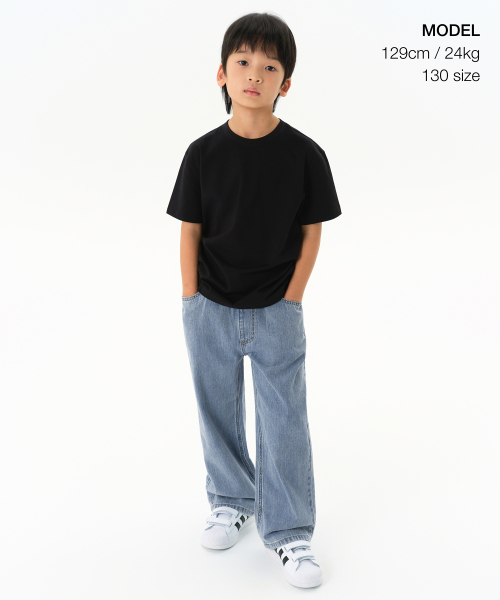 MUSINSA STANDARD KIDS（ムシンサスタンダードキッズ）の「リネンライクワイドバンディングデニムパンツ[ライトインディゴ]（デニムパンツ・レディース・その他・100/110/120/130/140/150/160）」の2枚目の写真