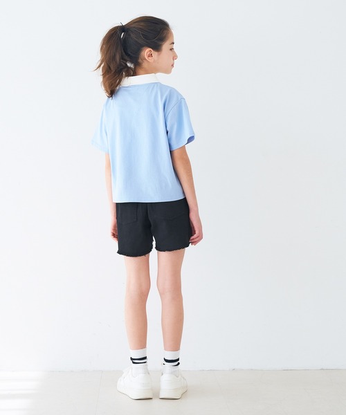 coca（coca）（コカ）の「キッズ　ツイル刺繍ショートパンツ（デニムパンツ・キッズ・パープル/ブラック・120/130/140/150）」の5枚目の写真
