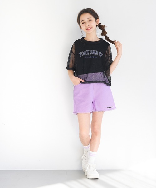 coca（coca）（コカ）の「キッズ　ツイル刺繍ショートパンツ（デニムパンツ・キッズ・パープル/ブラック・120/130/140/150）」の8枚目の写真