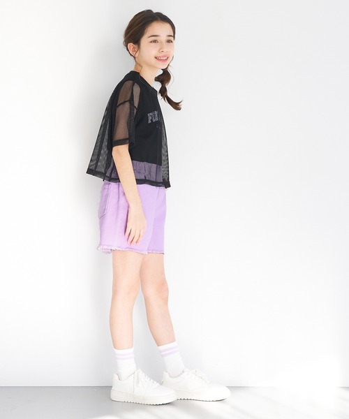 coca（coca）（コカ）の「キッズ　ツイル刺繍ショートパンツ（デニムパンツ・キッズ・パープル/ブラック・120/130/140/150）」の9枚目の写真