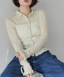 襟付き フリルシャツカーディガン