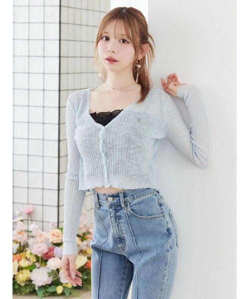 EATME（イートミー）の「ヘムラッフルニットカーディガン（カーディガン/ボレロ・レディース・ブラック/アイボリー/ブルー・FREE）」の3枚目の写真