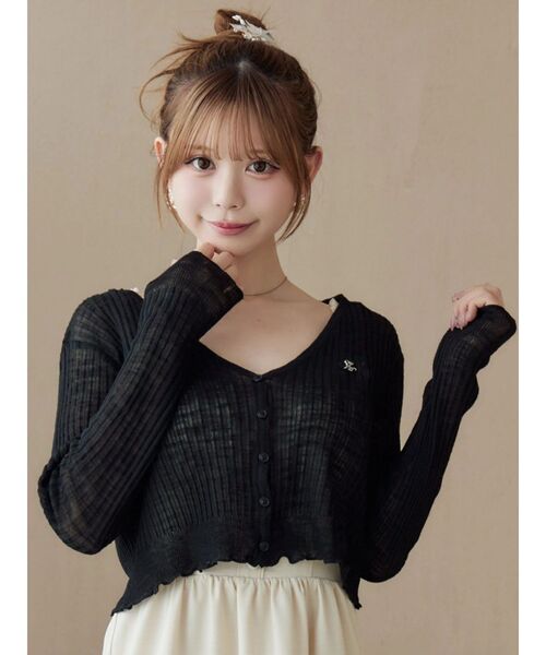 EATME（イートミー）の「ヘムラッフルニットカーディガン（カーディガン/ボレロ・レディース・ブラック/アイボリー/ブルー・FREE）」の2枚目の写真