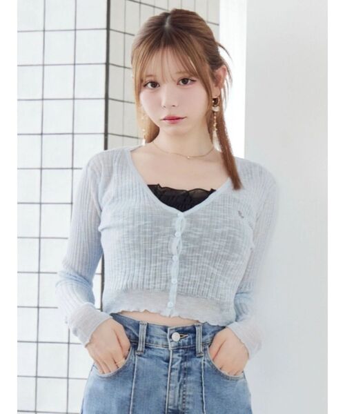 EATME（イートミー）の「ヘムラッフルニットカーディガン（カーディガン/ボレロ・レディース・ブラック/アイボリー/ブルー・FREE）」の6枚目の写真