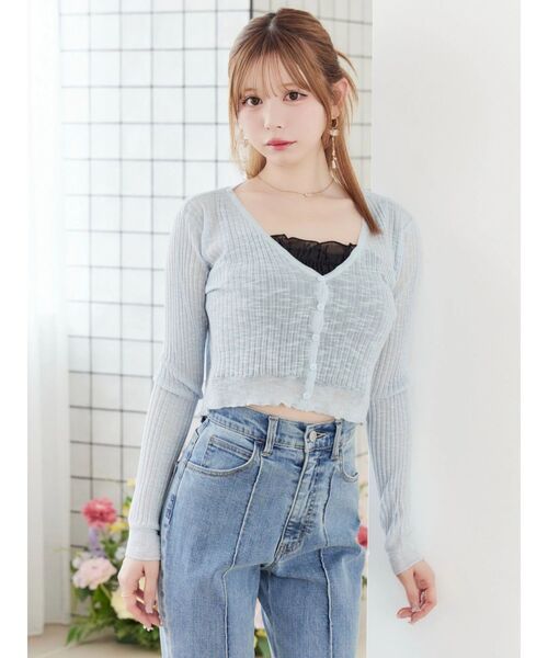 EATME（イートミー）の「ヘムラッフルニットカーディガン（カーディガン/ボレロ・レディース・ブラック/アイボリー/ブルー・FREE）」の8枚目の写真