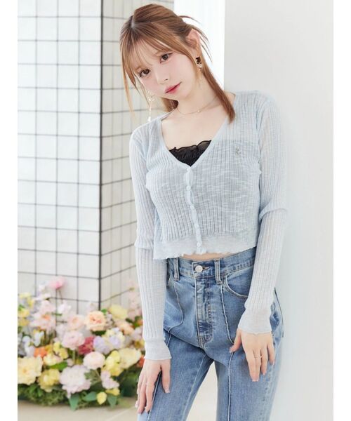 EATME（イートミー）の「ヘムラッフルニットカーディガン（カーディガン/ボレロ・レディース・ブラック/アイボリー/ブルー・FREE）」の9枚目の写真